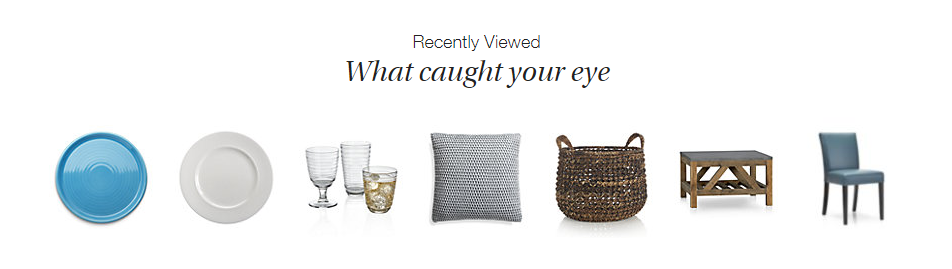 Ecommerce Merchandising Strategy Product Recommendations - Crate and Barrel Home Page Screenshot